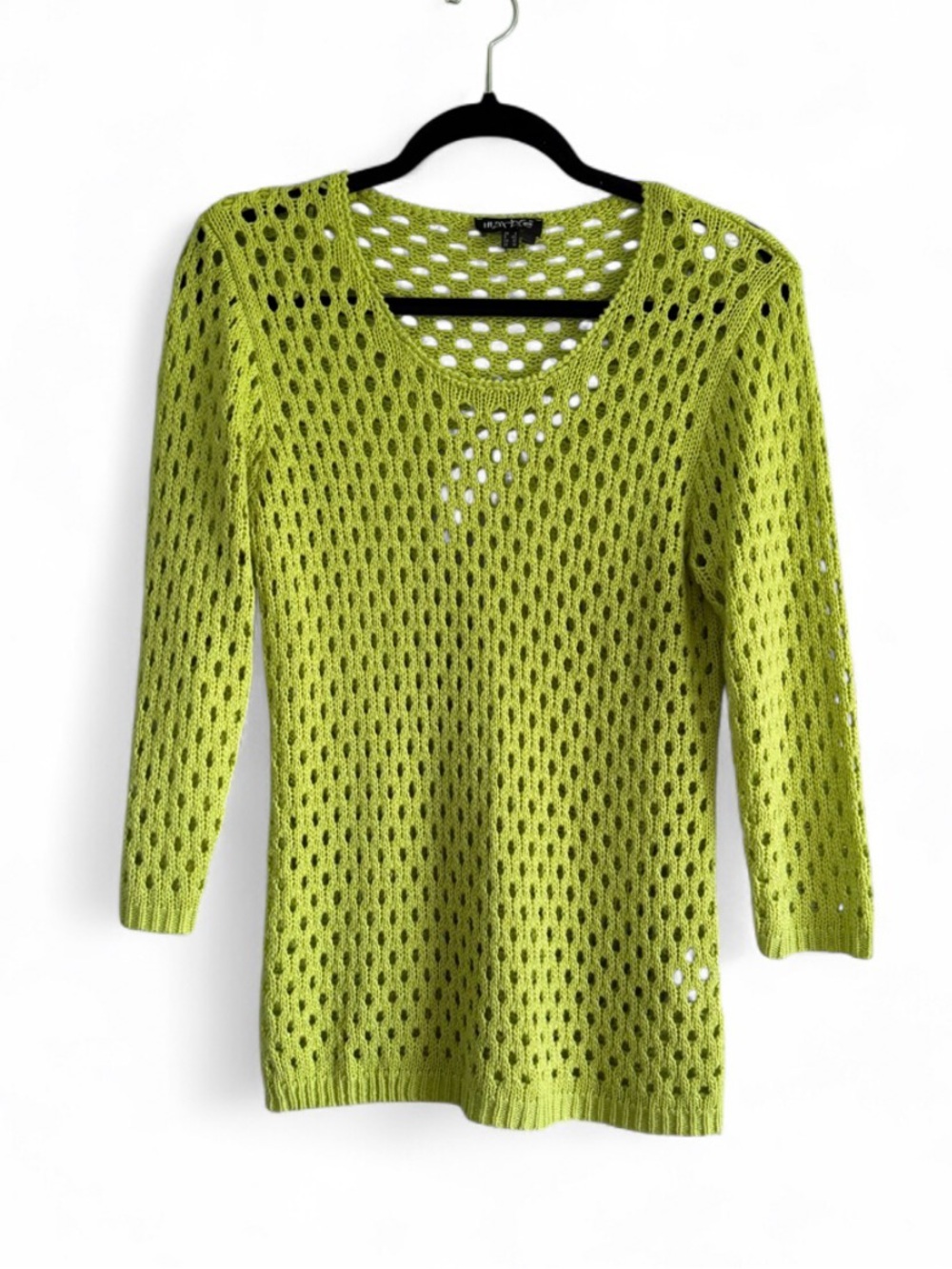Marble Scotland Lime Crochet Open Knit Sweater Top Boho Festival Beach Coastal M